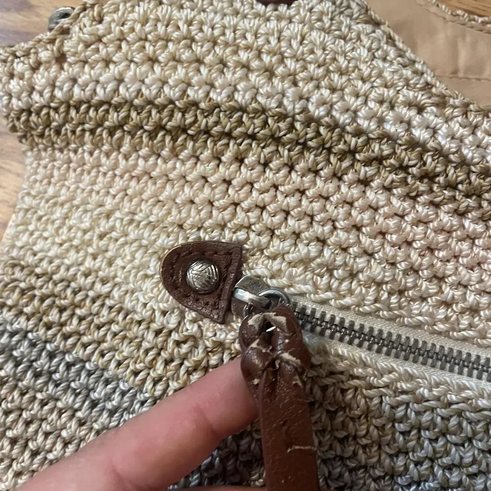 The Sak Indio Crochet Shoulder Bag Sand Stripe Woven Boho Tote Purse